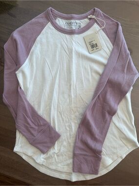 Faherty White Tee with Lavender Trim
